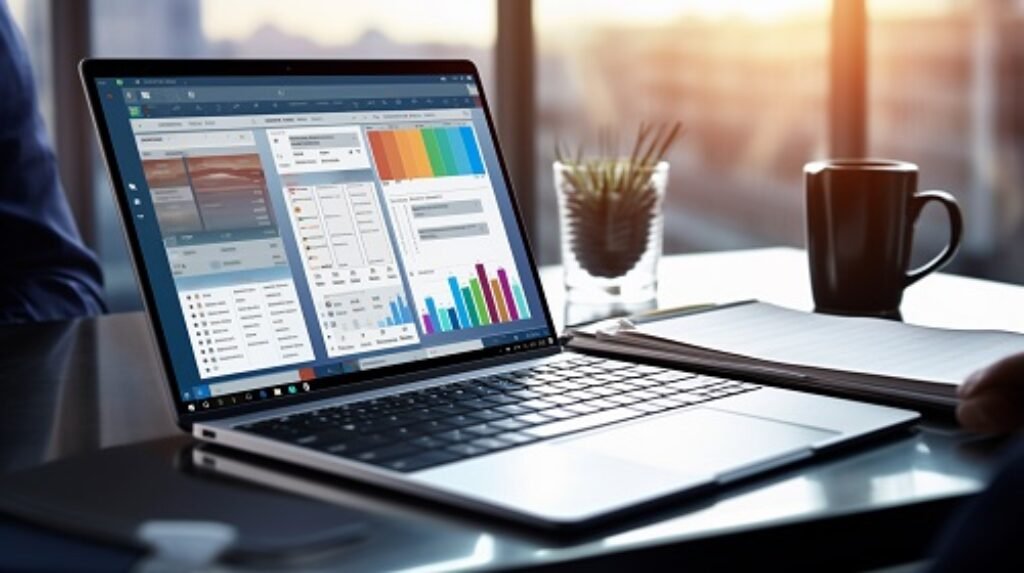 Modern laptop packed with powerful productivity apps and digital tools