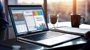 Modern laptop packed with powerful productivity apps and digital tools