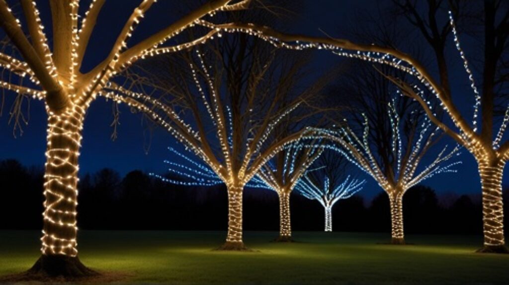 Trees decorated with LED rope lights