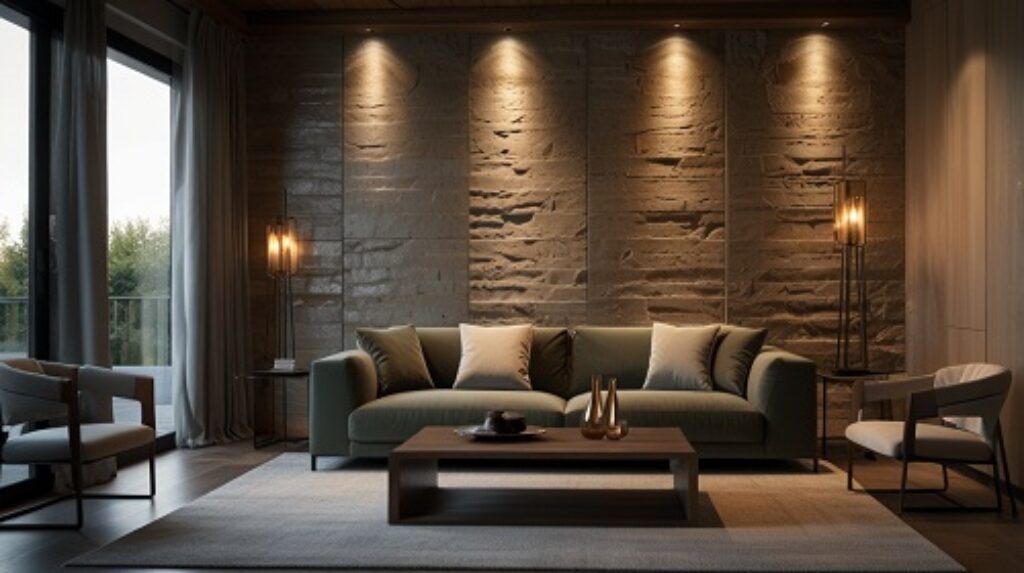 Modern living room with Stone cladding