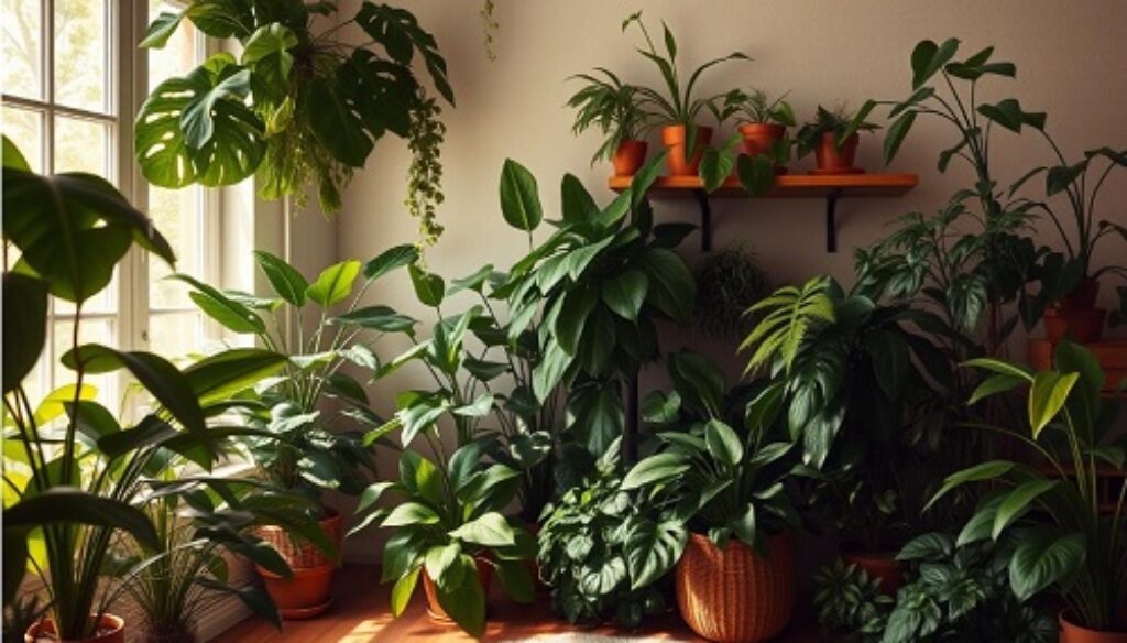 Improve air quality with various lush green plants.