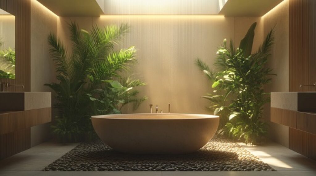 Bathroom designed with biophilic principles